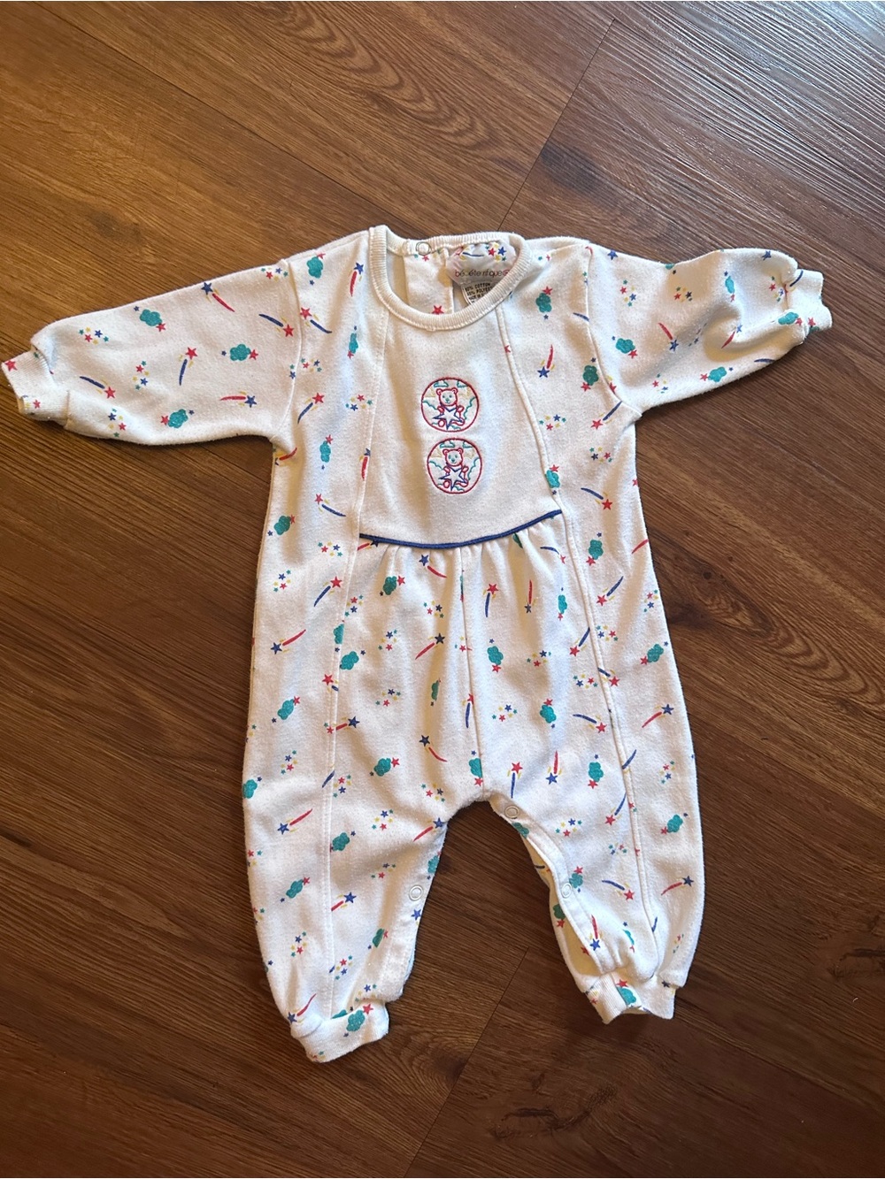 Vintage Printed Baby One-Piece with Playful Teal & Red Accents